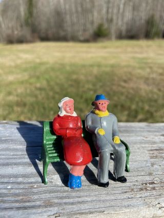 Vintage Lead Barclay Man & Woman On Park Bench,  Winter Coats
