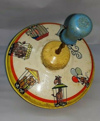 Vintage Animal Toy Tin Top Spinner Ohio Art Collectible