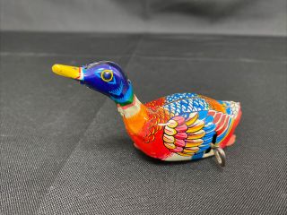 Vintage Tin Wind - Up Alps Toy Duck Made In Japan Antique Metal Litho.