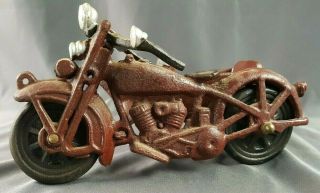 Vintage Large 8 1/2 " Cast Iron Motorcycle And Sidecar Toy