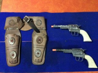 Old,  1950’s Pony Boy,  Usa,  Toy Pistol Cap Gun’s,  With Leather Holster’s