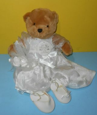 2005 Springs Blue Jean Teddy Bear 13 " Bean Plush Bride Dress W/ Shoes Flowers