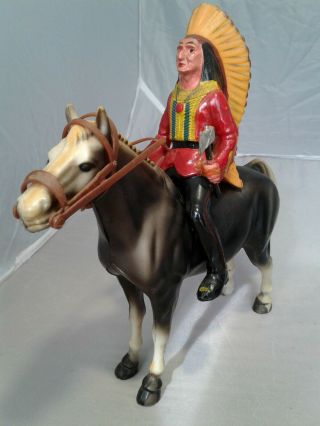 Vintage American Indian Chief And Horse Hard Plastic Hong Kong Figure