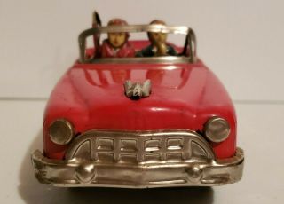 Vintage 1950 ' s Tin Toy Convertible Car Driver & Passenger Friction Red Cadillac 2