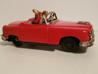 Vintage 1950 ' s Tin Toy Convertible Car Driver & Passenger Friction Red Cadillac 3