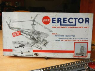 1962 Vintage Gilbert Erector Set 10181 The Action Helicopter In Orig.  Metal Box