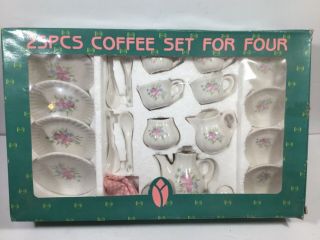 Childs Mini 25 Pc China Tea Set Box Rare Vtg Floral Design.  Gift
