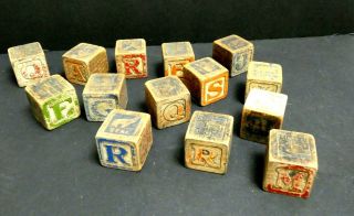 14 Vintage Wooden Childrens Building Blocks Alphabet Pictures