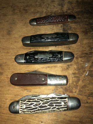 5 Vintage Pocket Knives Barlow,  Imperial,  Colonial