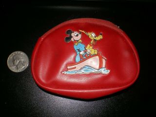 Vintage Mickey Mouse And Pluto Boat Zippered Change Purse Red