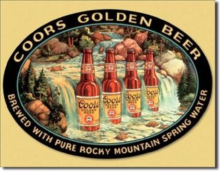 Coors Waterfall Tin Sign Golden Beer Label Vtg Metal Wall Decor Art Bar Pub 1311