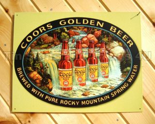 Coors Waterfall TIN SIGN Golden Beer label vtg metal wall decor art bar pub 1311 2