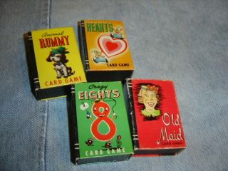 Vintage Mini Set Of 4 Peter Pan Card Games:rummy,  Crazy Eights,  Hearts & Old Maid