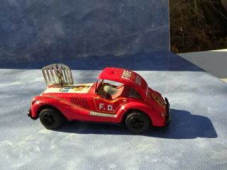 Vintage F.  D.  Fire Chief Tin Litho Toy Car (made In Japan)