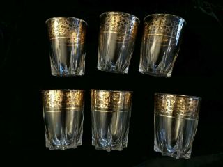 Vintage Set Of 6 Gold Bubble Printed Shot Glasses 2 1/4 " Tall Made In France