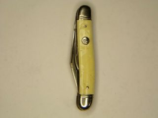 Vintage Imperial Prov Ri Usa Folding Pocket Knife Cream Pearl 2 Blade Crown Logo