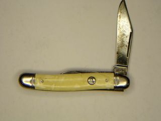 Vintage Imperial Prov RI USA Folding Pocket Knife Cream Pearl 2 Blade Crown Logo 3