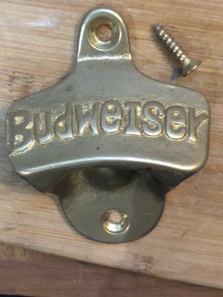 Vintage Brass Budweiser Beer Wall Mounted Bottle Opener -