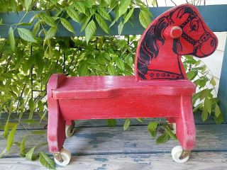 Vintage Wooden Ride On Pony Horse Scooter Western Decor 50s Southern Toy Co Waco