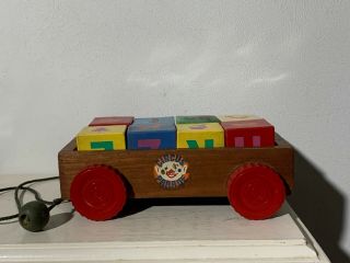 Antique Wooden Circus Parade Pull Toy Wagon Cart Red Bakelite Wheels & Blocks I