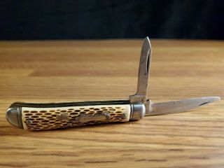 Vintage Colonial Prov Usa Stainless Steel 2 Blade Pocket Knife Stag Bone