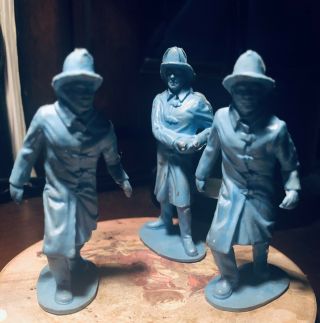 First $20 - Vintage Marx Set Of 3 Rubber/plastic Blue Firemen 3 " Figure Collectab
