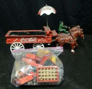 Cast Iron Drink Coca - Cola In Bottles Wagon W/ Horses And Mini Soda Bottle Cases