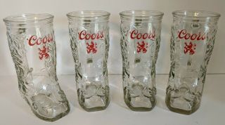 Vintage Set Of (4) Coors Glass Cowboy Boot Mugs Steins Glasses Red Logo