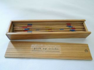 Antique / Vintage Wood Pick Up Sticks Game 38 Sticks Plus 1 in Wood Box 2