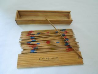Antique / Vintage Wood Pick Up Sticks Game 38 Sticks Plus 1 in Wood Box 3