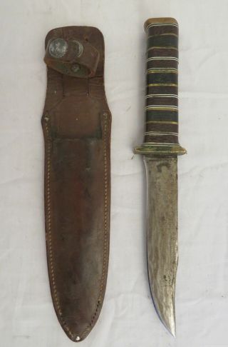 Vintage Stacked Handle Clip Point Hunting Knife