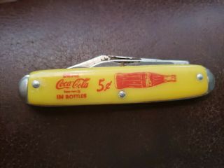 Vintage Yellow Coca Cola 2 Blade Pocket Knife