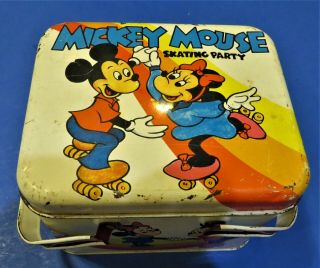 Vintage Walt Disney Mickey Mouse Skating Party 2 Handled Tin Lunch Box