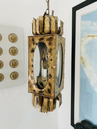 Vintage Tom Greene Feldman Brutalist Hanging Swag Lamp•torch Cut Brass•modernism