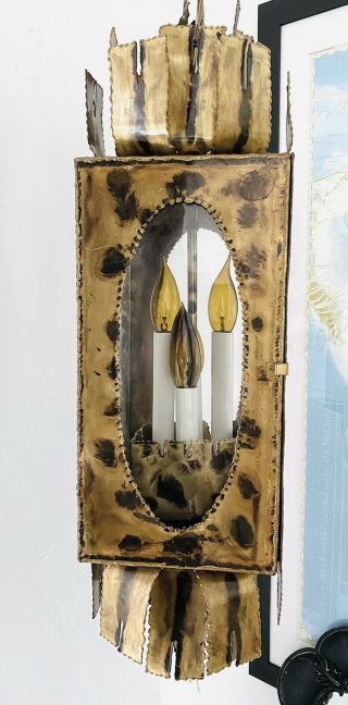 Vintage Tom Greene Feldman Brutalist Hanging Swag Lamp•Torch Cut Brass•Modernism 3