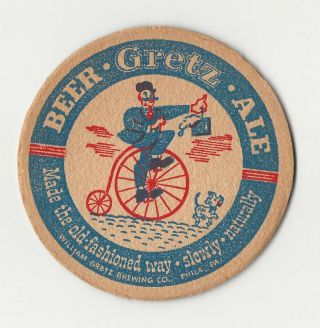 Gretz Beer & Ale Philadelphia Pa Bicycle Beer Coaster Advertising Breweriana