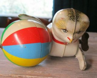 Vintage Kohler Wind Up Toy Cat With Ball Made In U.  S Zone Germany