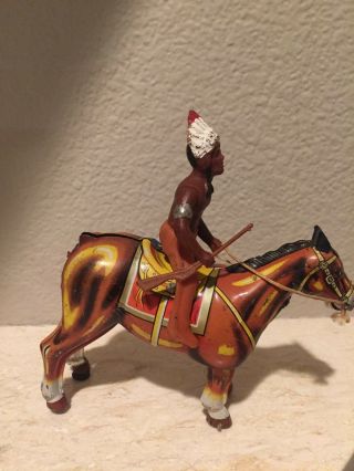 Vintage Japan Mikuni Wind Up Toy Native American Indian Warrior Rider On Horse