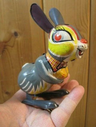 Vintage Tin Litho Japan Wind - Up Hopping Rabbit Bunny Toy Pm3528