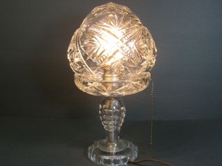 Vtg Hand Cut Crystal Boudoir/table Lamp W/ Matching Mushroom/dome Shade 11 " Rare