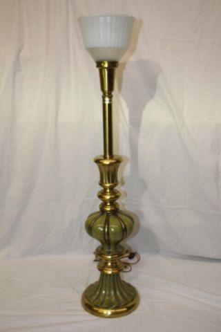 Vintage Mid - Century Stiffel Rembrandt Table Lamp Brass Ceramic Torch 3 - Way 36 "