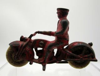 Vintage Hubley Red Police Motorcycle Bike Cast Iron Metal Toy - Made In Usa