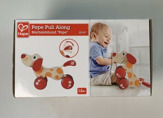 Hape Puppy Pull Toy " Pepe Pull Along " 12m,  Toddler Non - Toxic Classic Wooden