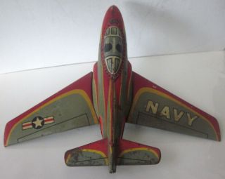 C1950s Modern Toys U S Navy Tin Litho Friction Jet Airplane 6 3/4 "
