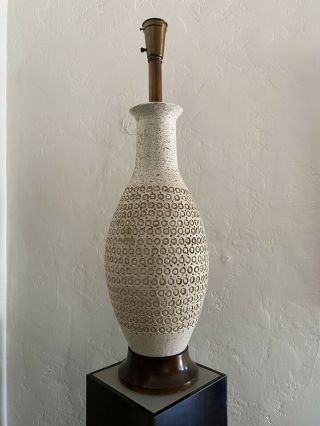 Mid Century Ceramic Lamp Walnut Base Vintage Table Light Bitossi