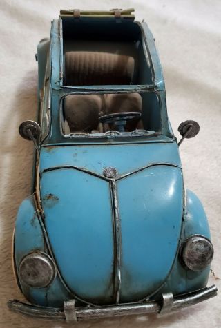 Vintage Retro Interior Decor: Blue/white Vw Beetle Convertible Metal Tin Model