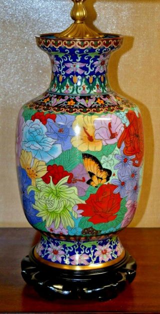 37 " Vintage Chinese Cloisonne Vase Lamp - Porcelain Enamel Asian Oriental