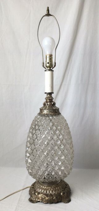 Huge Glass Pineapple Lamp Metal Base Hollywood Regency Vintage Ef & Industries