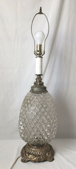 Huge Glass Pineapple Lamp Metal Base Hollywood Regency Vintage EF & Industries 2