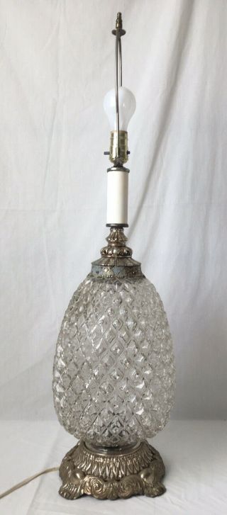 Huge Glass Pineapple Lamp Metal Base Hollywood Regency Vintage EF & Industries 3